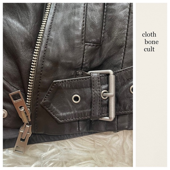 ALL SAINTS Dark Gray/Black Soft Leather Biker Jacket - Picture 6 of 14